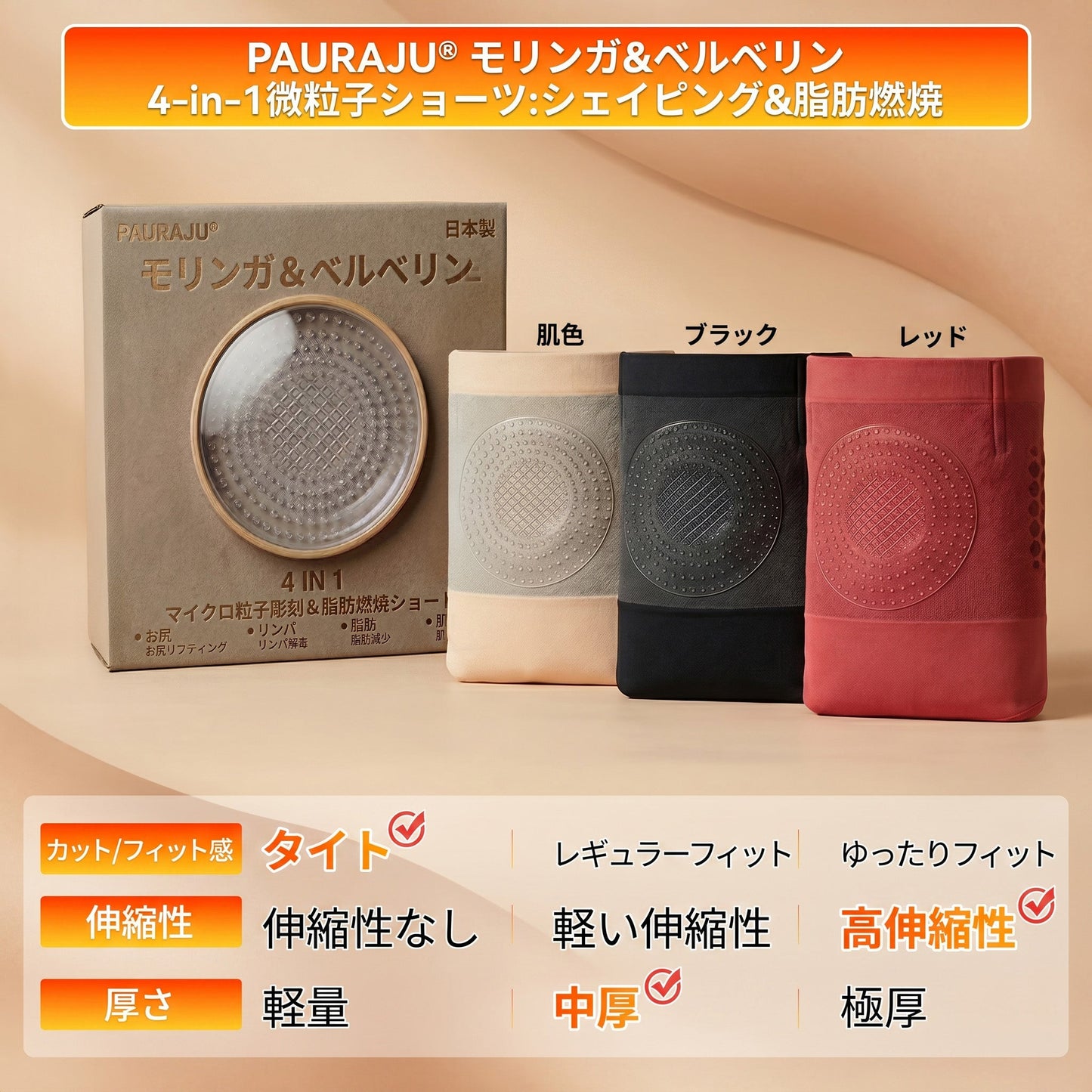 公式ブランドショップ | 💕𝐏𝐀𝐔𝐑𝐀𝐉𝐔® 2026 モリンガ＆ベルベリン 4-in-1 マイクロ粒子ボディスカルプト＆脂肪燃焼ショートパンツ