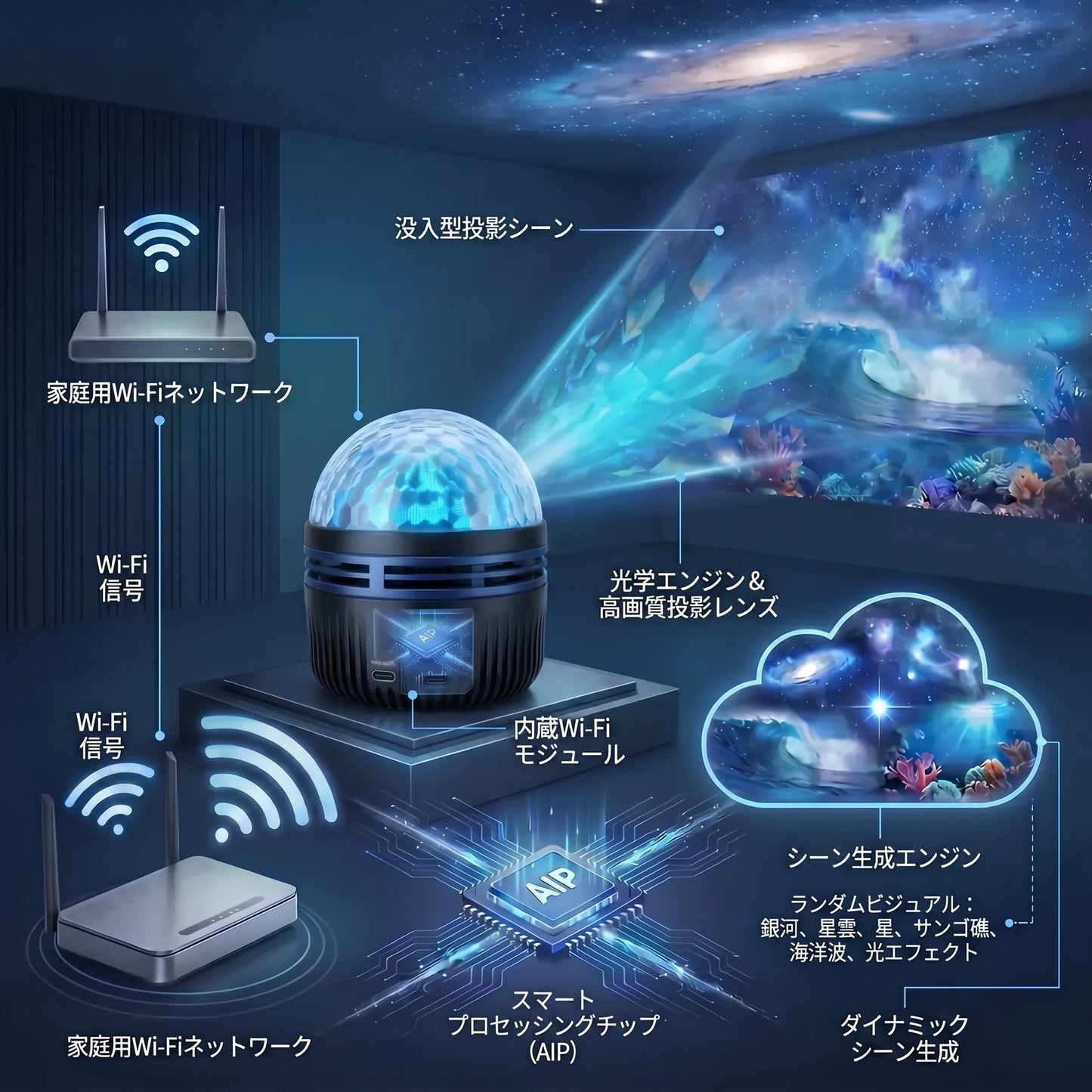 🇯🇵日本公式ストア |🔥🔥 SCNDR® 360° ナイトライトプロジェクター ― スマートホログラフィックスタープロジェクタ