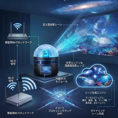 🇯🇵日本公式ストア |🔥🔥 SCNDR® 360° ナイトライトプロジェクター ― スマートホログラフィックスタープロジェクタ