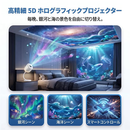 🌘𝑺𝑪𝑵𝑫𝑹® 次世代スマート投影HD搭載 スマートダイナミック5Dホログラフィックナイトライトプロジェクター