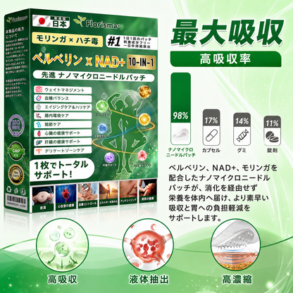 公式ストア 🇯🇵  | 🧑‍⚕️🩺 𝐅𝐥𝐨𝐫𝐢𝐬𝐦𝐚® モリンガ ベルベリン × NAD + 10-IN-1 先進 ナノ マイクロニードル パッチ — 1日1回、7日で目に見える効果が現れます
